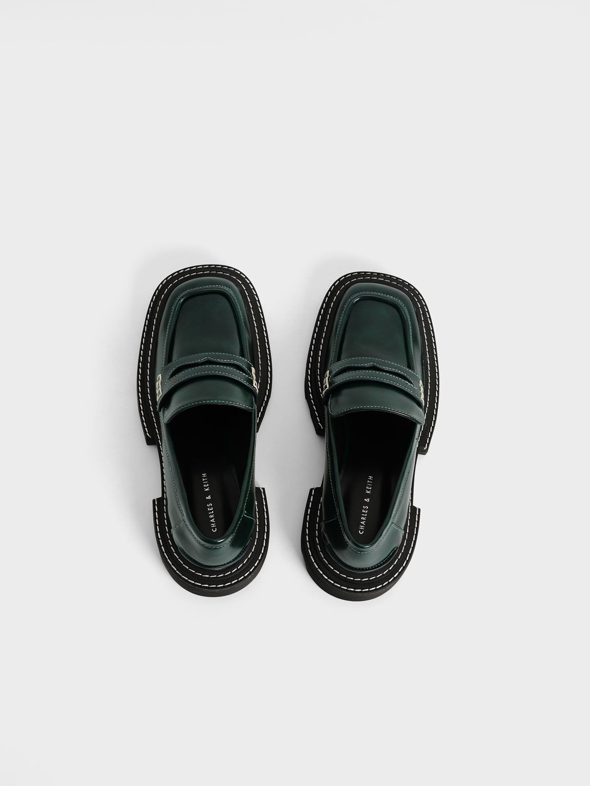 Perline Chunky Penny Loafers, Dark Green, hi-res
