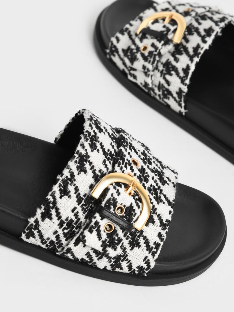 Houndstooth Studded Buckle Slide Sandals, Multi, hi-res