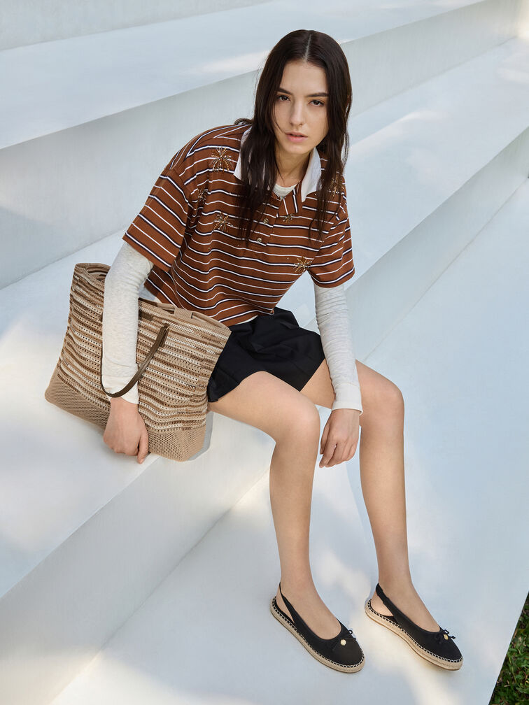 XL Ida Multi-Stripe Knitted Tote Bag, Multi Brown, hi-res