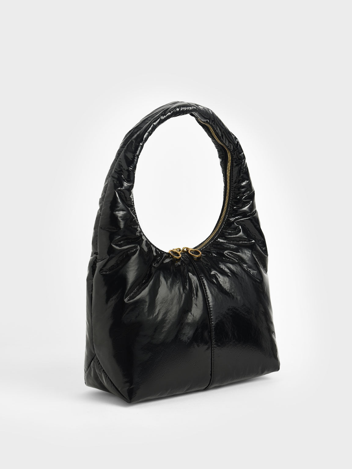 Arch Wrinkled-Effect Large Hobo Bag, Black, hi-res