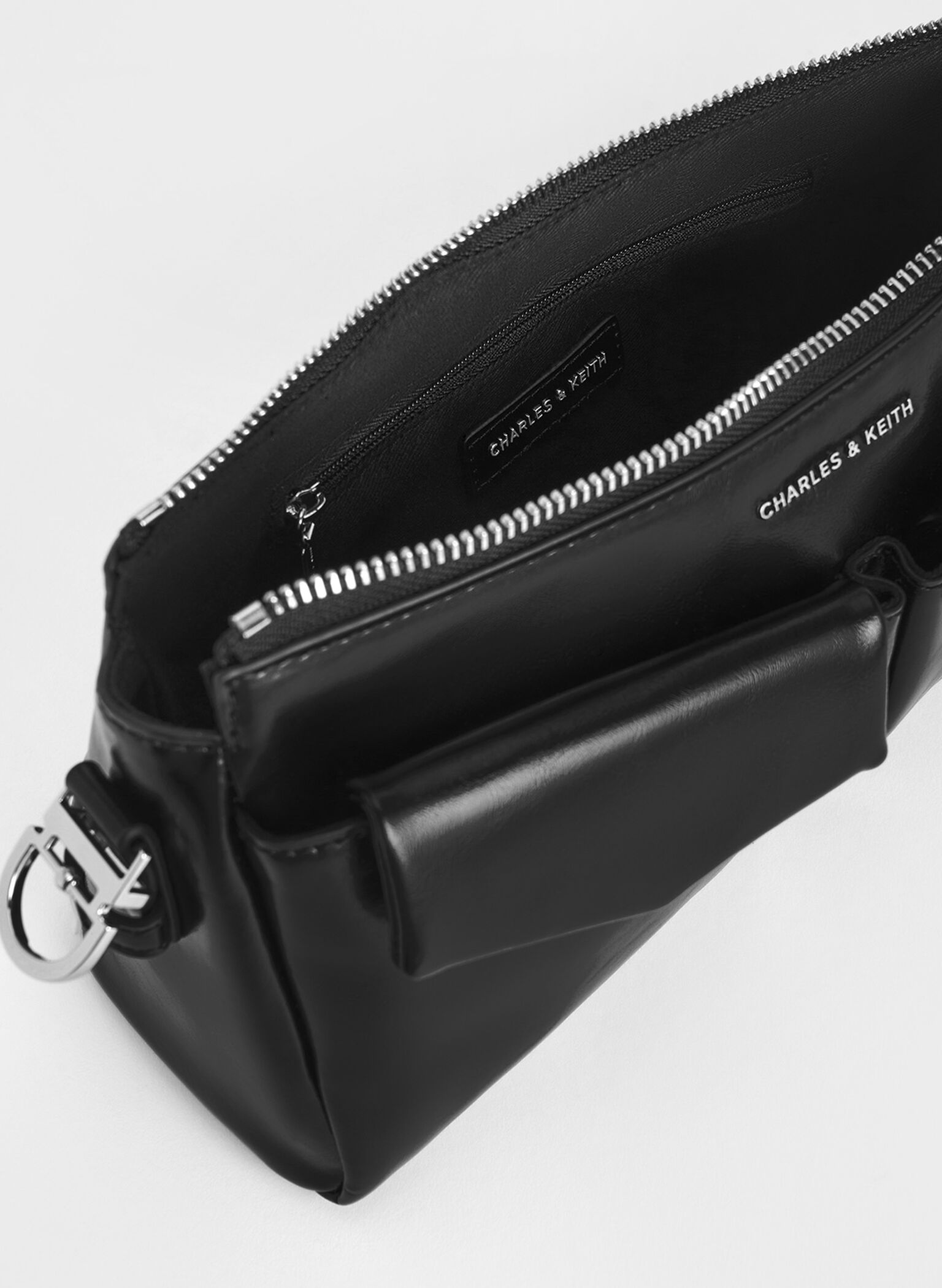 Bolso alargado Rachel con asa de cadena y bolsillo delantero, Noir, hi-res