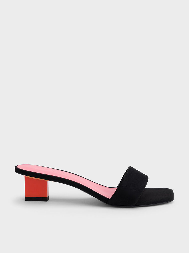 Textured Metallic Blade Heel Sandals, Black Textured, hi-res