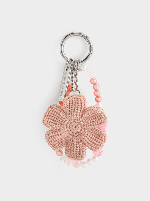 Crochet Flower Beaded Charm, Light Pink, hi-res