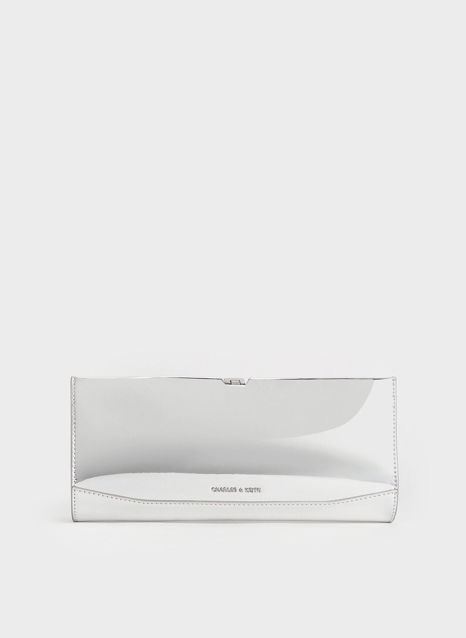 Wisteria High-Shine Metallic-Accent Clutch, Silver, hi-res