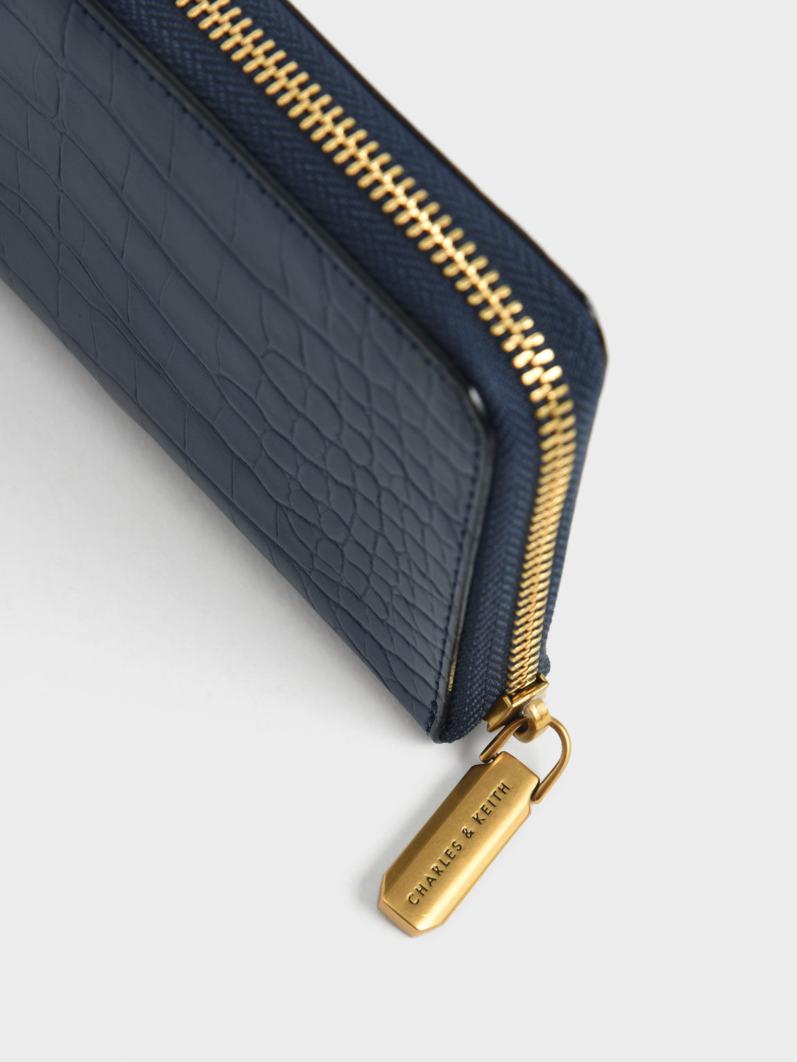 Navy Croc-Effect Long Wallet - CHARLES & KEITH US