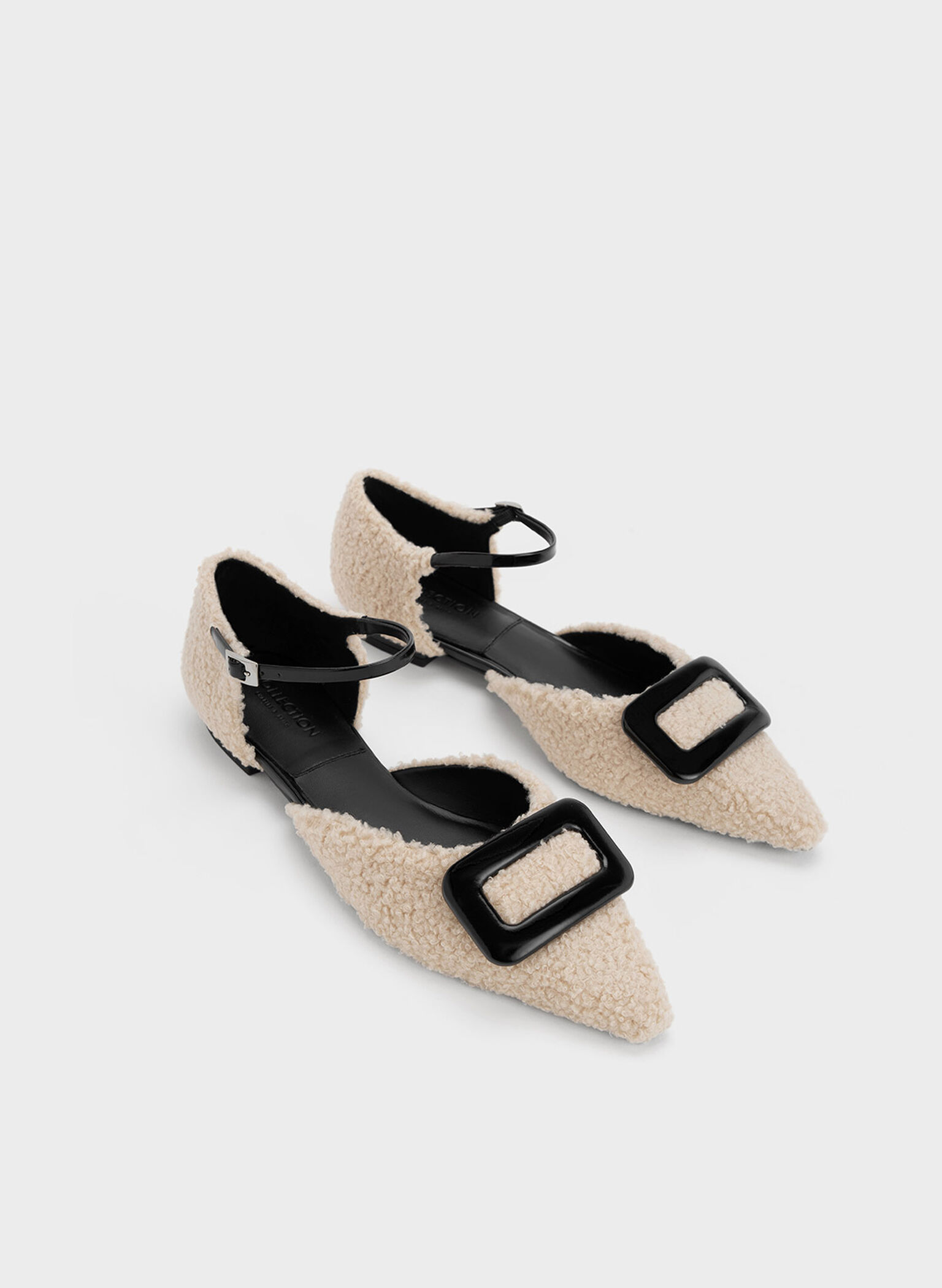 Rosalie Leather Furry D'Orsay Flats, Beige, hi-res
