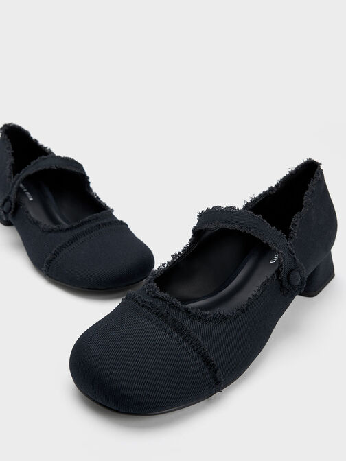 Denim Block Heel Mary Janes, Dark Blue, hi-res