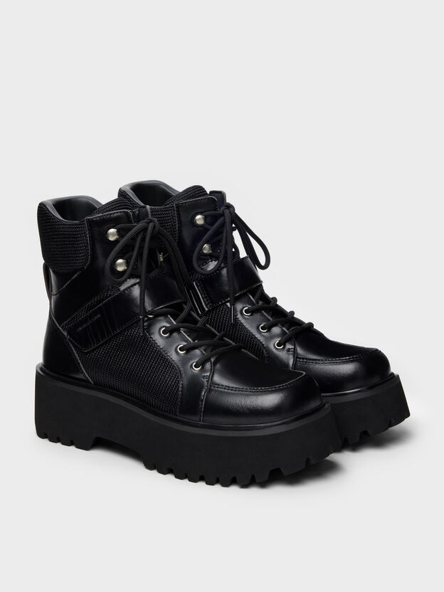 Botas militares de plataforma Eliot, Negro, hi-res