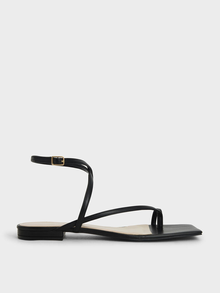 Strappy Toe-Ring Sandals, Black, hi-res