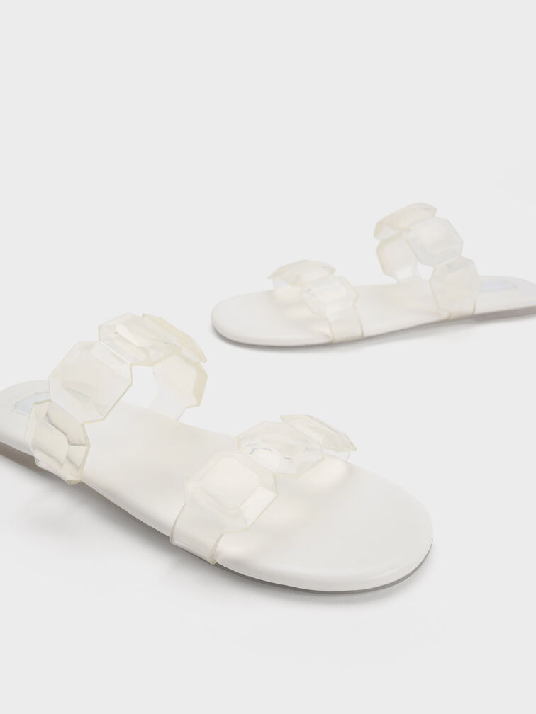 Sandalias con tira adornada con pedrería, Blanco, hi-res