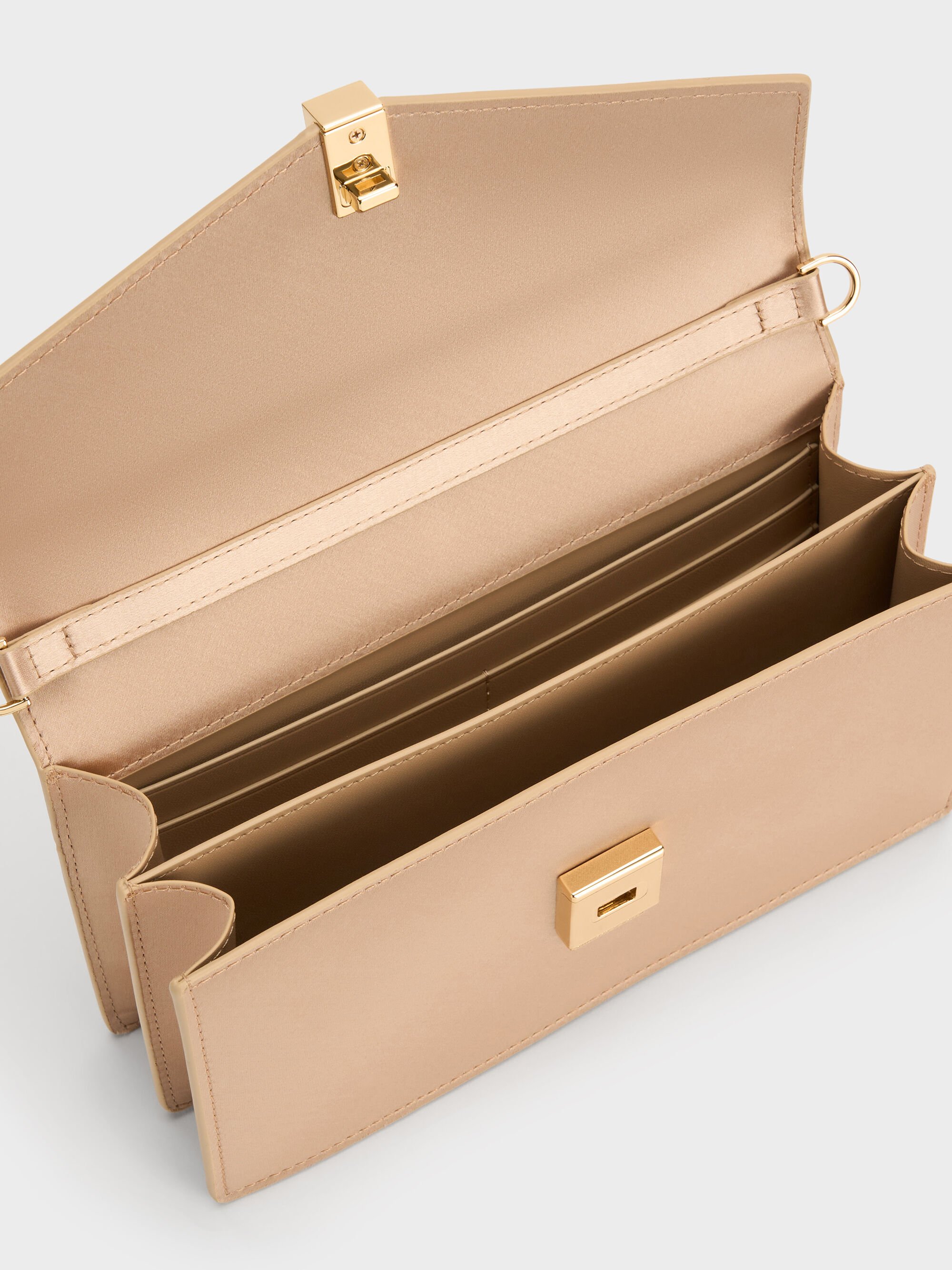 Champagne Taisia Satin Chain-Strap Envelope Bag - Champagne