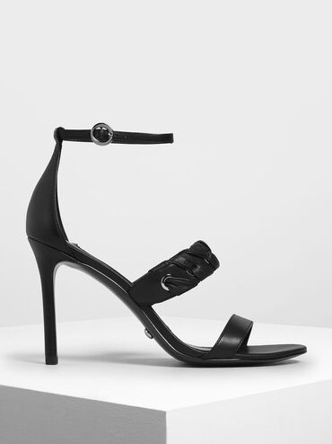 Weave Detail Leather Stiletto Heels, Black, hi-res