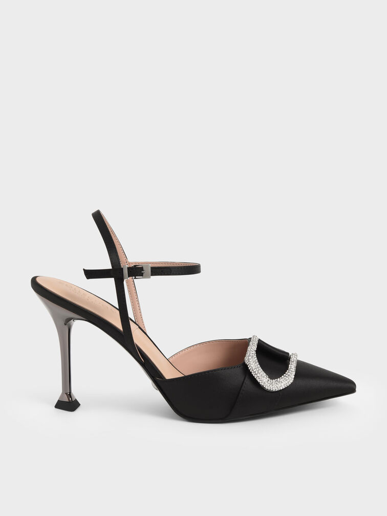 Black Gabine Gem-Embellished Back Strap Pumps - CHARLES & KEITH IL