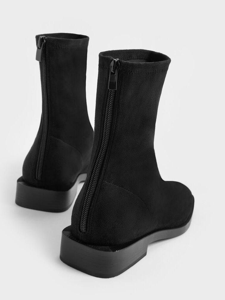 Square Toe Zip-Up Ankle Boots, Black Textured, hi-res