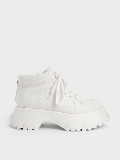 Recycled Polyester High-Top Sneakers, White, hi-res