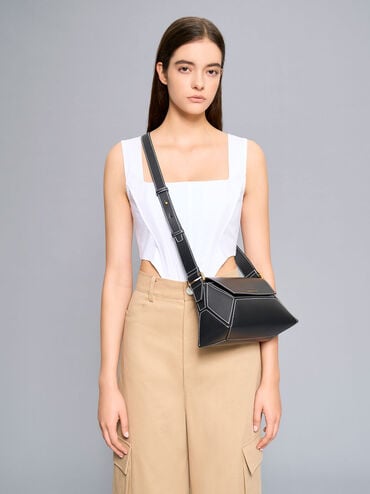 Nasrin Geometric Shoulder Bag, Black, hi-res