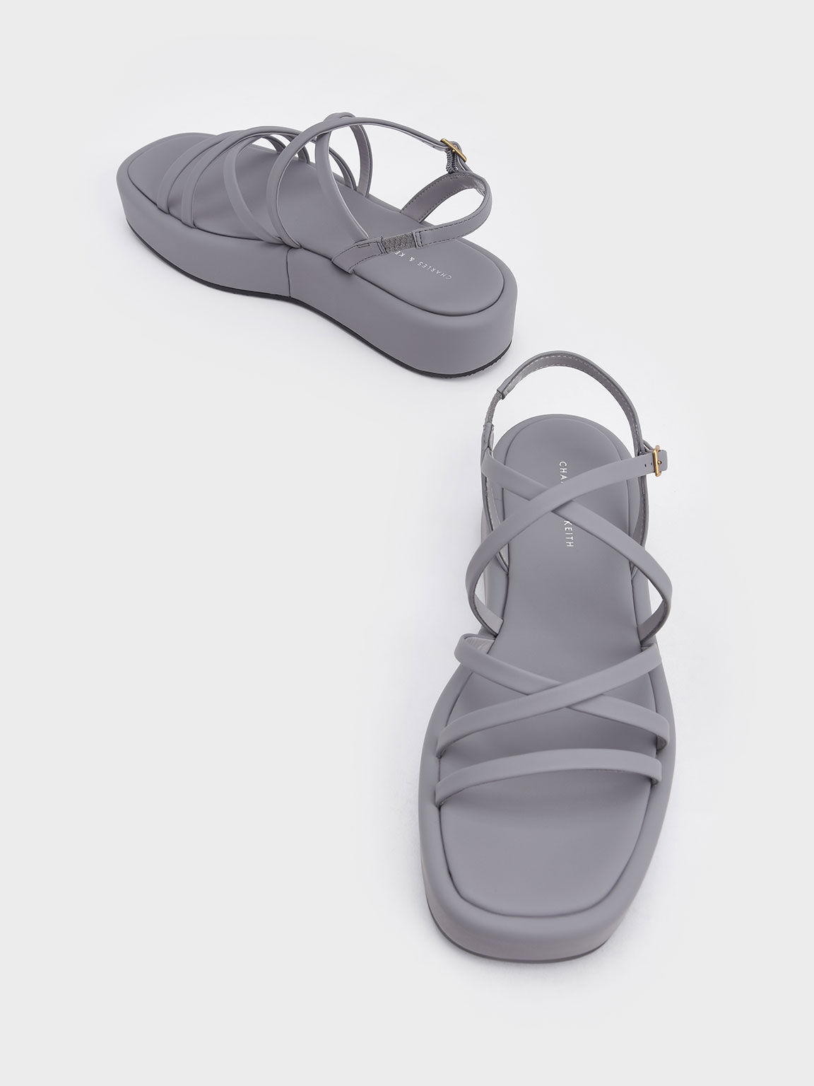 Strappy Padded Flatforms, Grey, hi-res