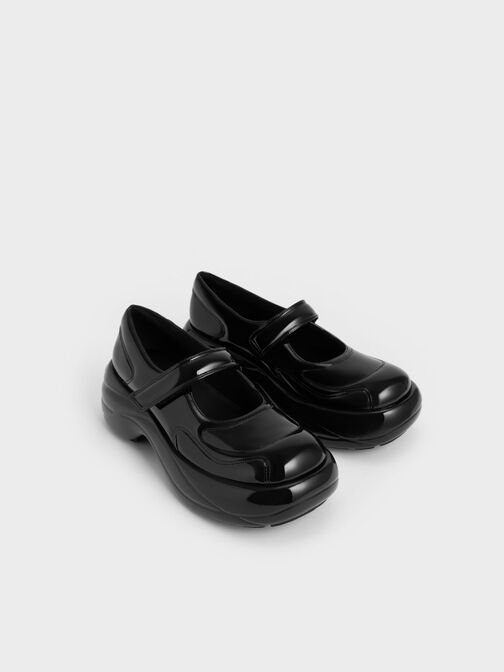 Roony Patent Mary Janes, Black, hi-res