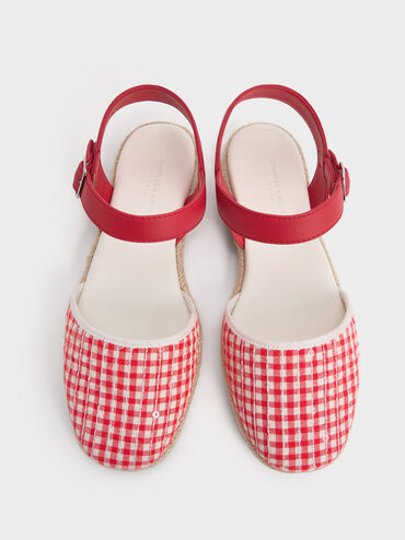 Girls' Gingham Espadrille Flats, Red, hi-res
