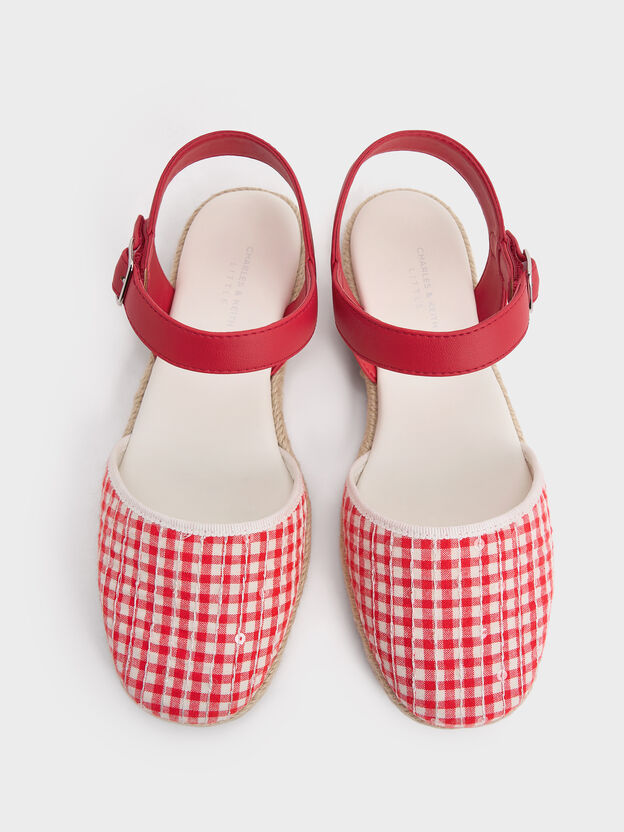 Girls' Gingham Espadrille Flats, Red, hi-res