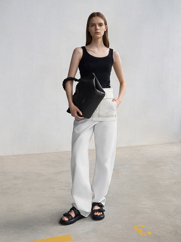 Eve Ruched-Handle Tote Bag, Black, hi-res