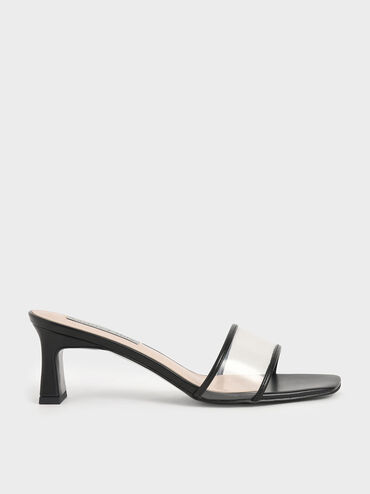 Clear Strap Mules, Black, hi-res