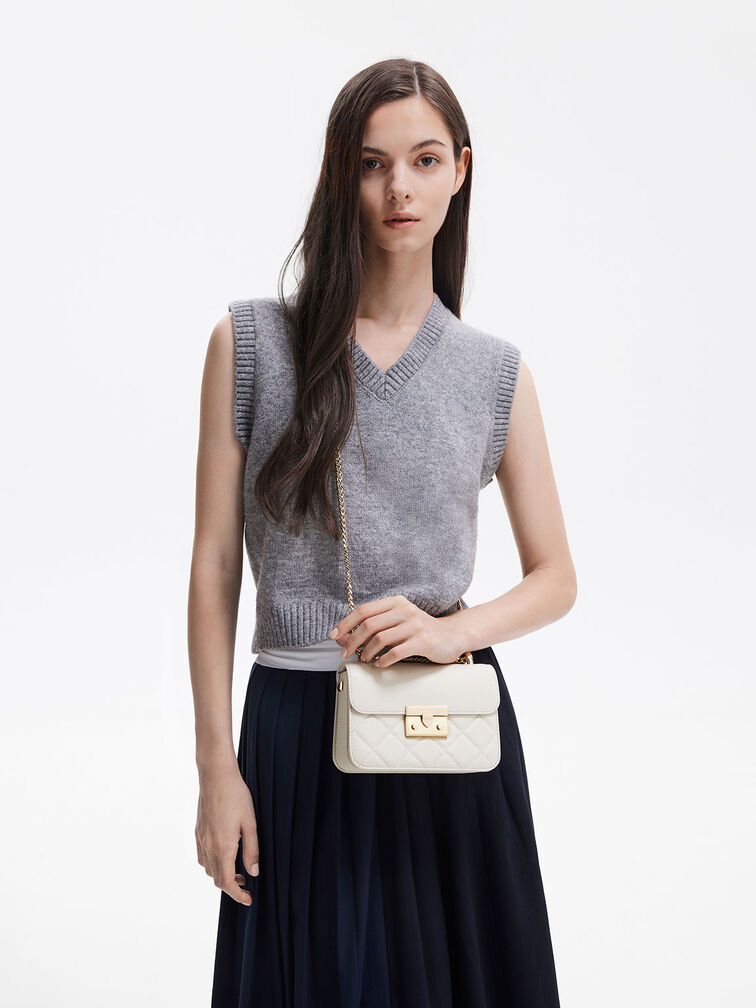 Alva Quilted Chain-Handle Bag, Ivory, hi-res