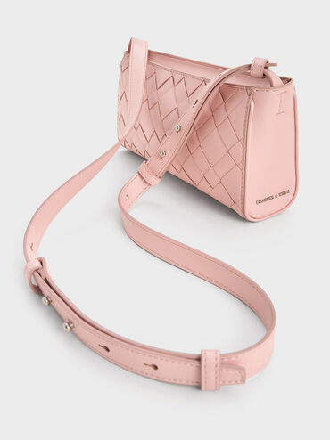 Bolso de hombro entrelazado alargado Ivette, Rosa pálido, hi-res