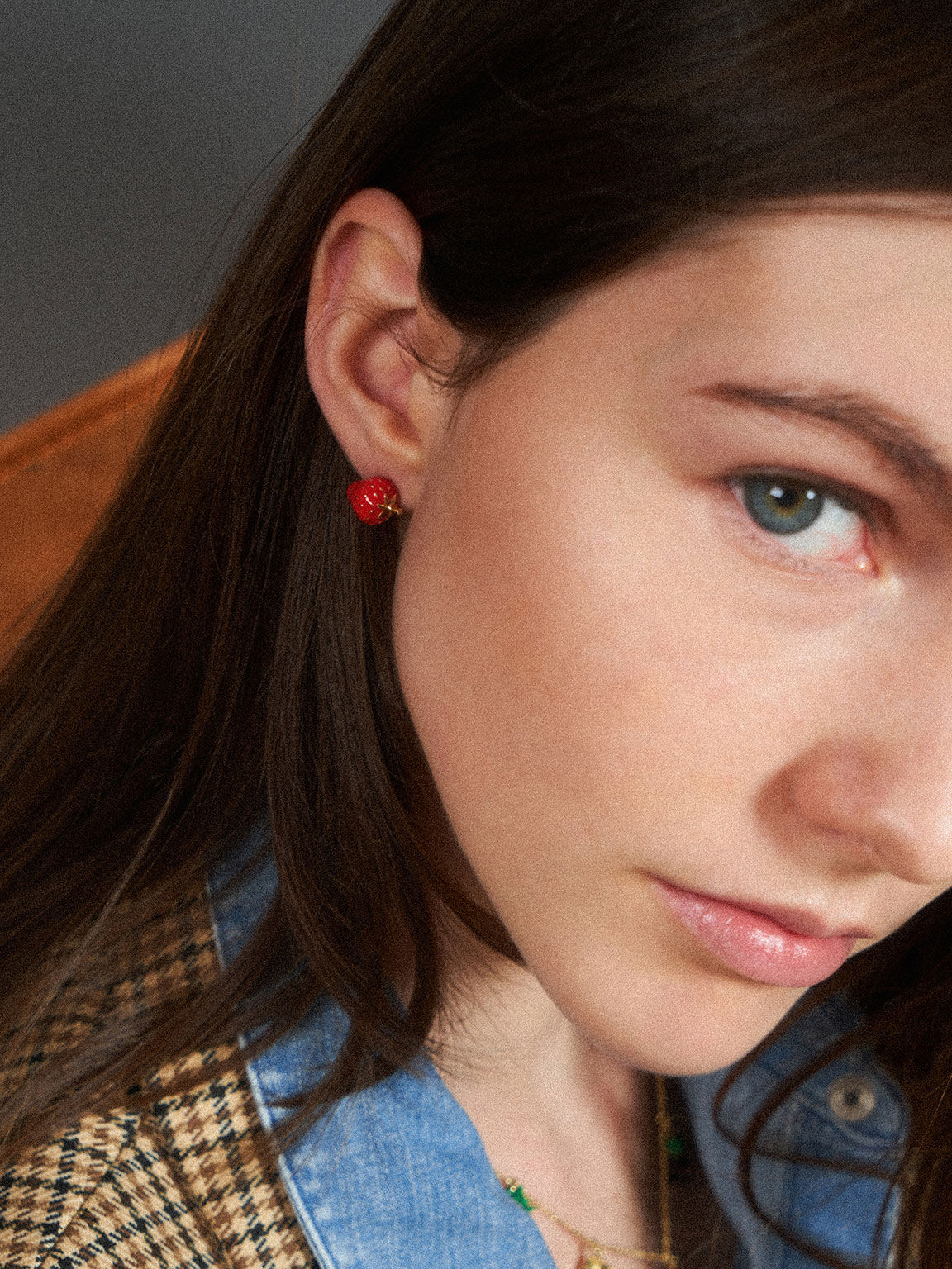 Fruits Stud Earrings, Red, hi-res