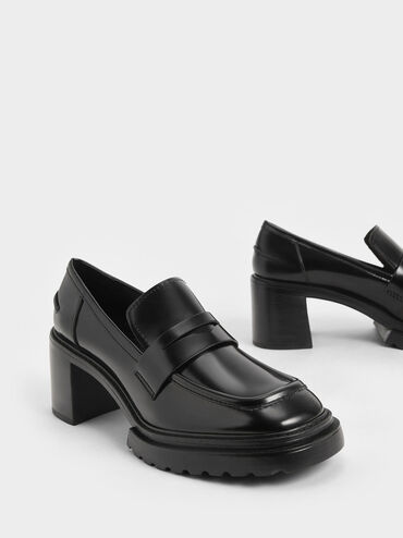 Penny Loafer Pumps, Black, hi-res