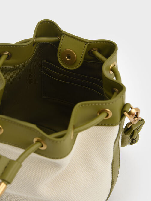 Woven Handle Canvas Bucket Bag, Multi, hi-res