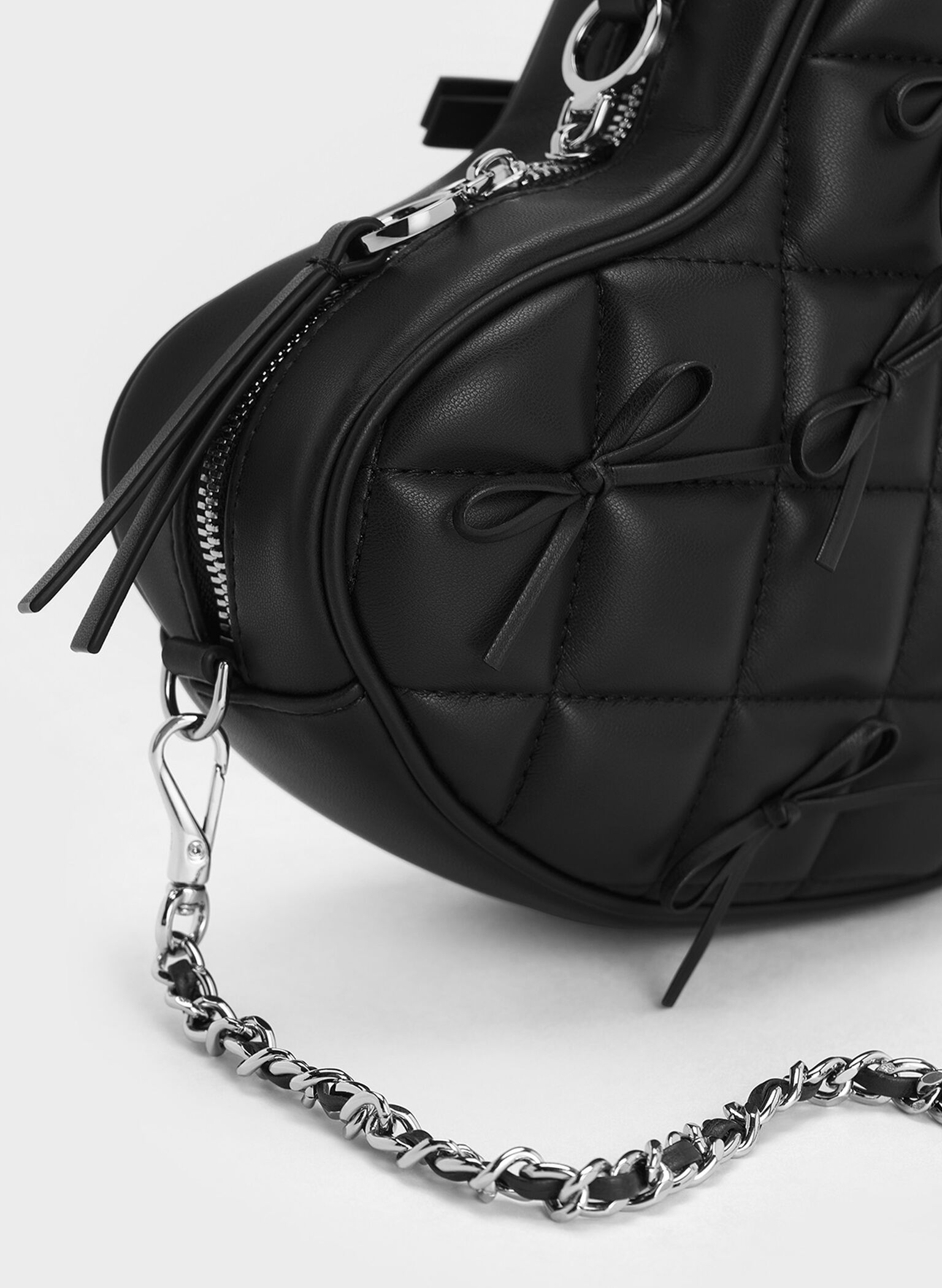 Philomena Bow Quilted Heart Crossbody Bag, Noir, hi-res