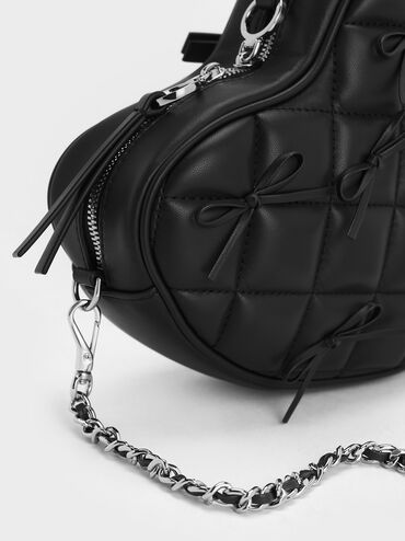 Philomena Bow Quilted Heart Crossbody Bag, Noir, hi-res