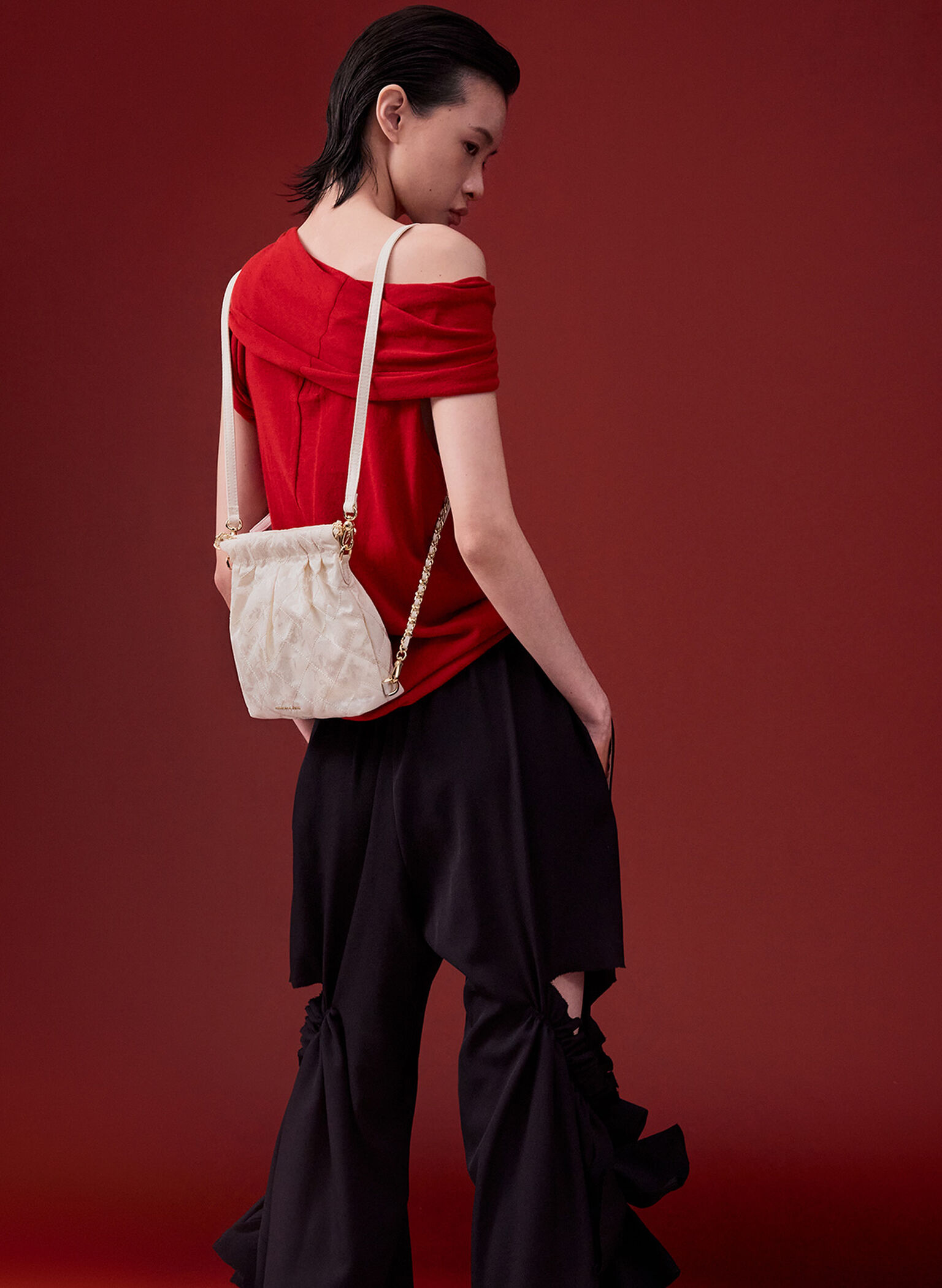 Duo Jacquard Chain-Handle Two-Way Backpack, Cream, hi-res