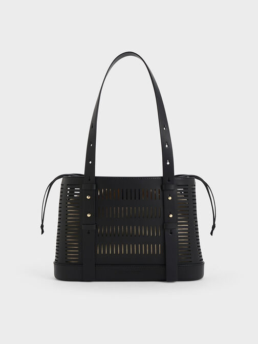 Delphi Cut-Out Bucket Bag, Black, hi-res