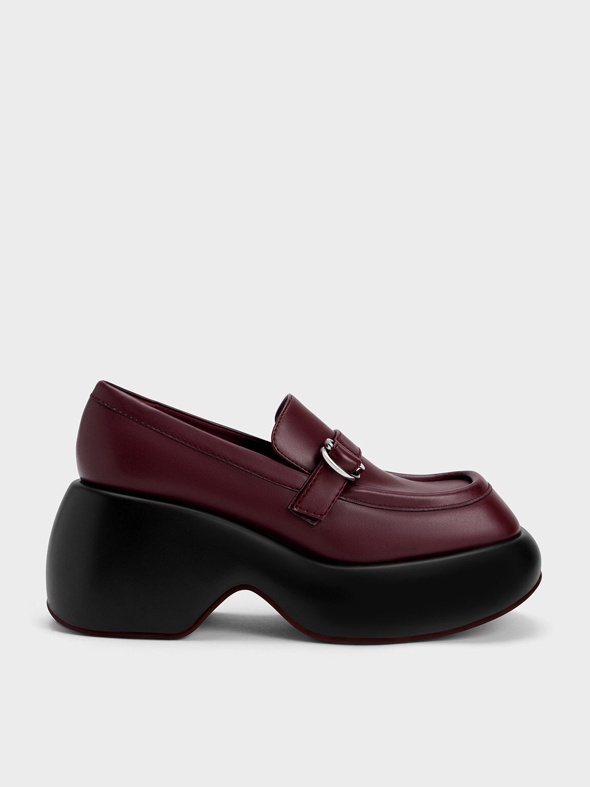 Buckled Platform Penny Loafers, Burgundy, hi-res