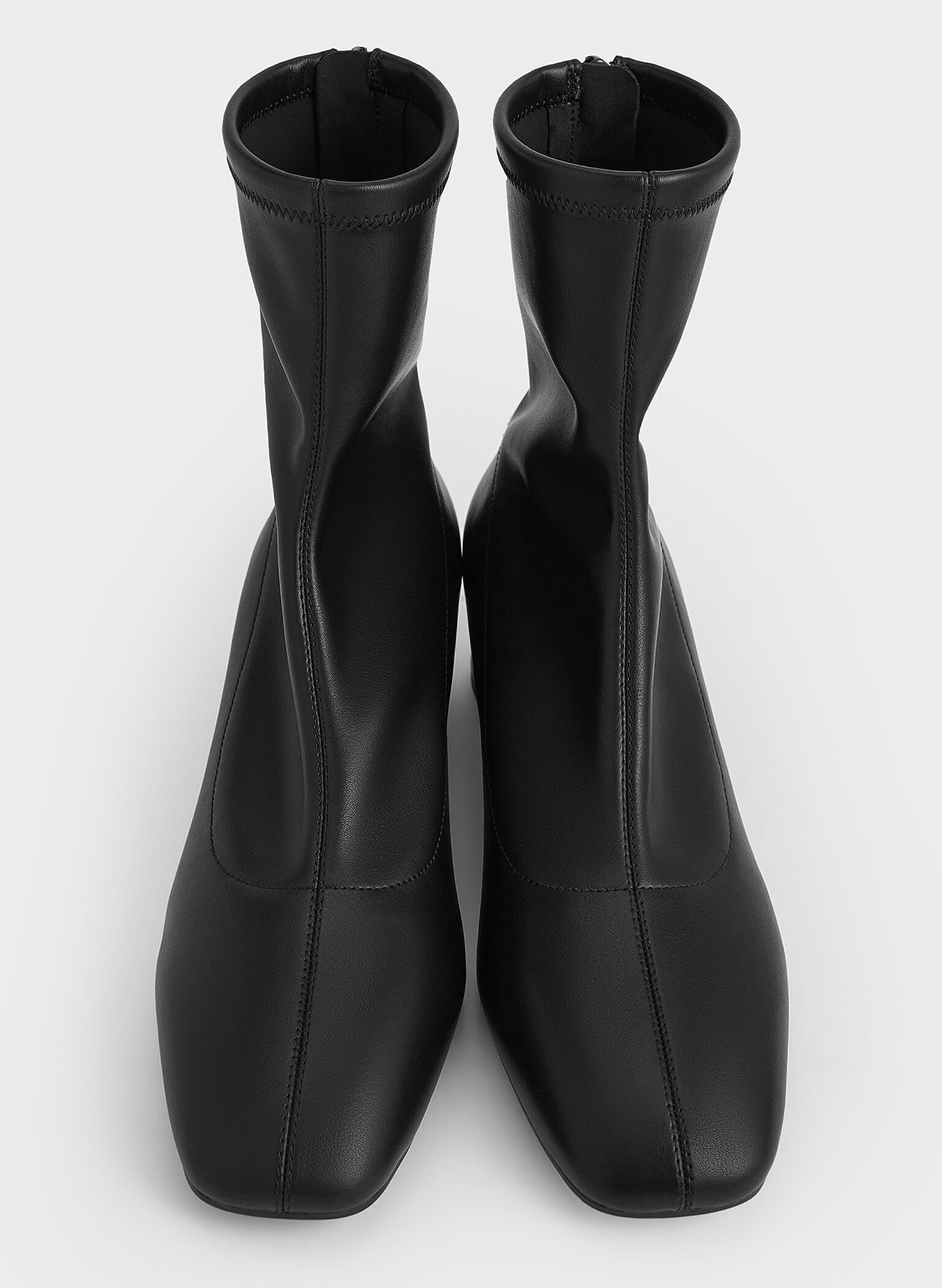 Stitch-Trim Heeled Ankle Boots, Black, hi-res