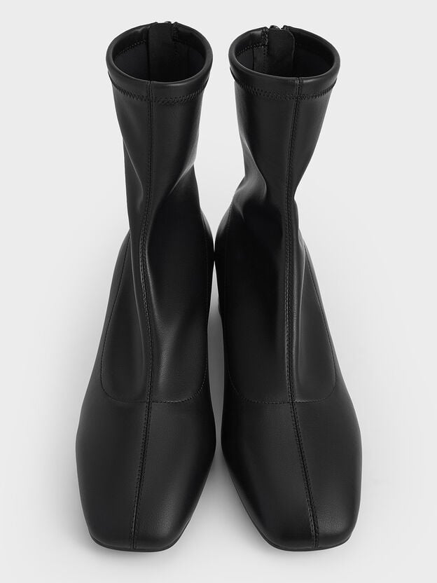 Stitch-Trim Heeled Ankle Boots, Black, hi-res