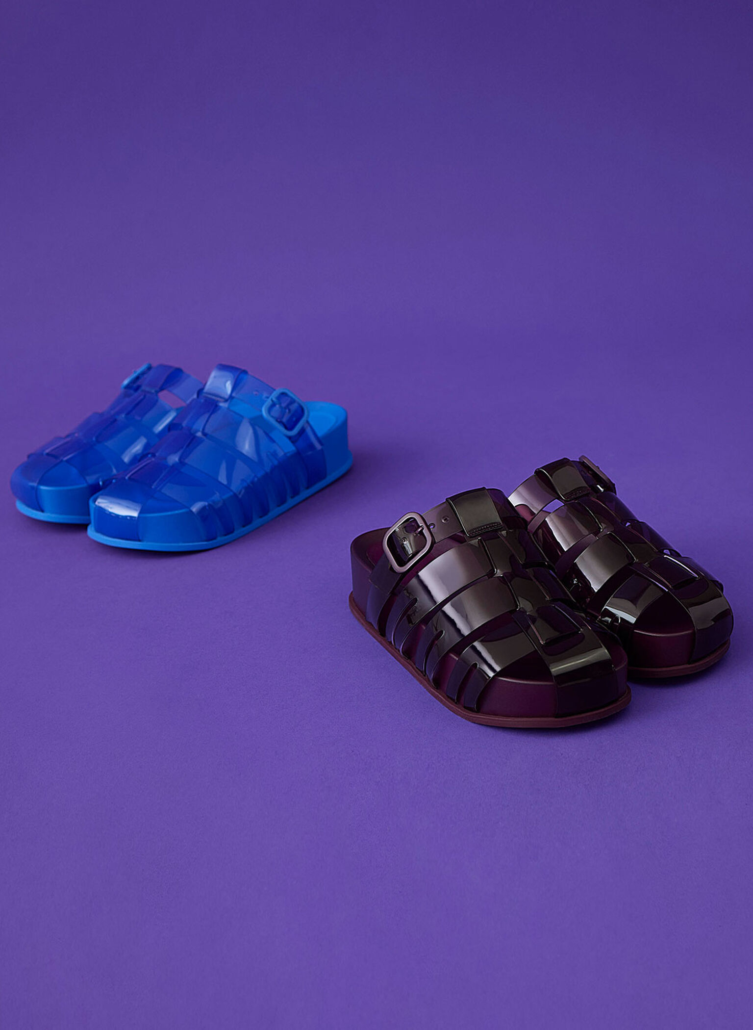 Madison Caged See-Through Slide Sandals, Blue, hi-res
