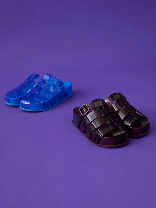 Madison Caged See-Through Slide Sandals, Blue, hi-res