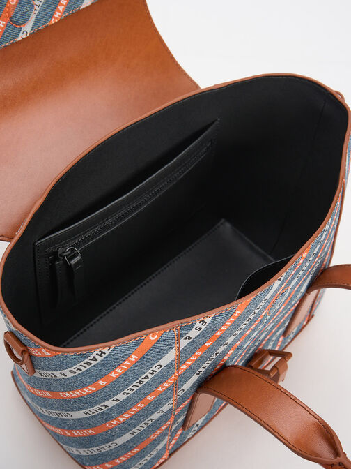Dua Striped Denim Buckled Trapeze Tote, Multi, hi-res