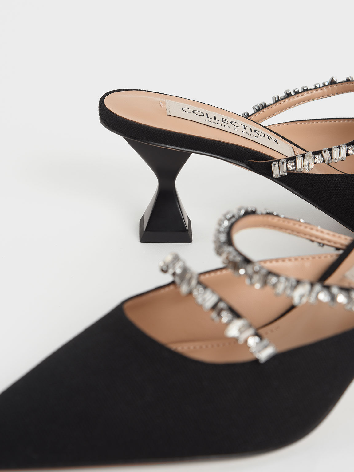 Canvas Gem-Embellished Mules, Black, hi-res