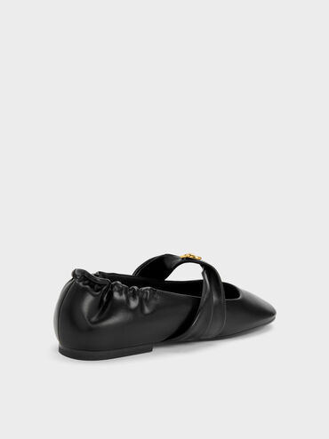 Metallic-Accent Twist-Strap Mary Jane Flats, Black, hi-res