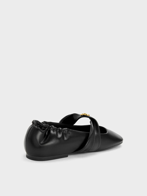 Metallic-Accent Twist-Strap Mary Jane Flats, Black, hi-res