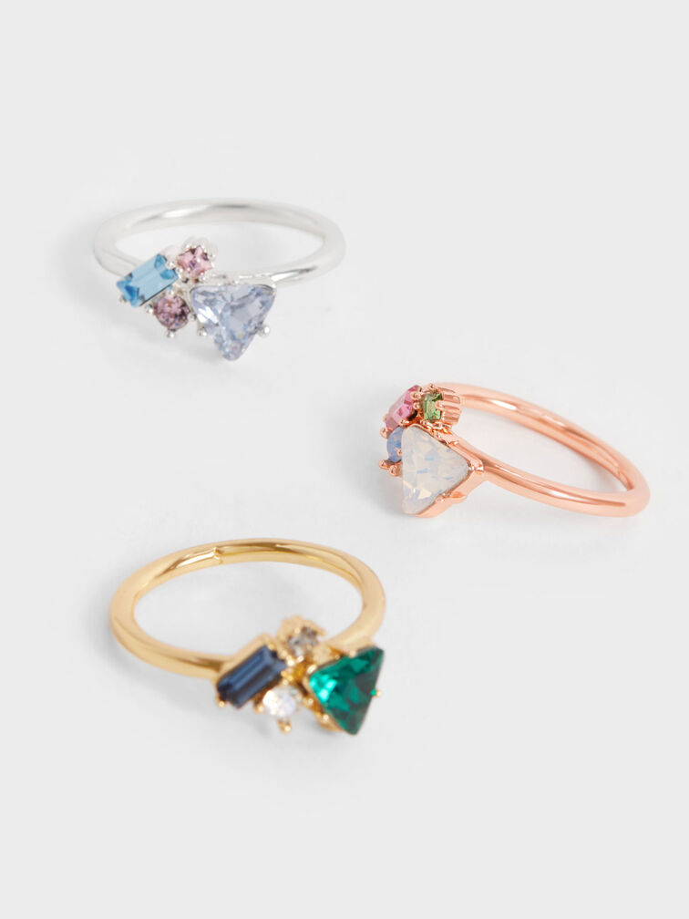 Anillo adornado con cristales, Oro rosa, hi-res