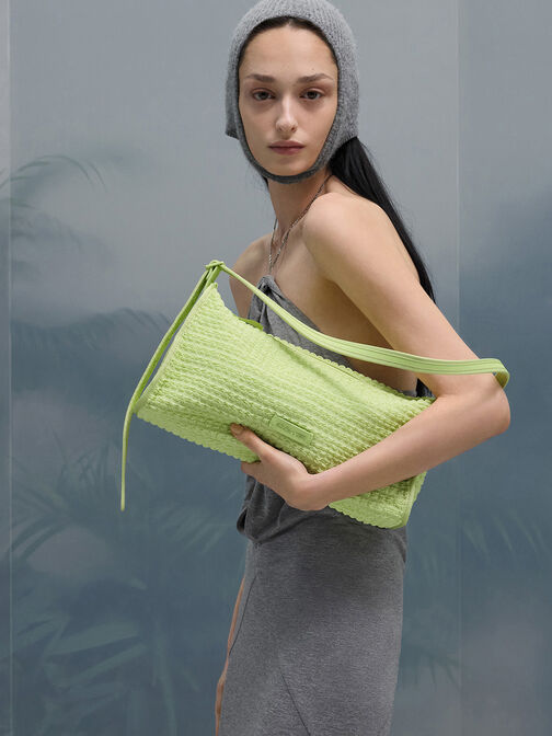 Textured Elongated Shoulder Bag, Zesty Green, hi-res