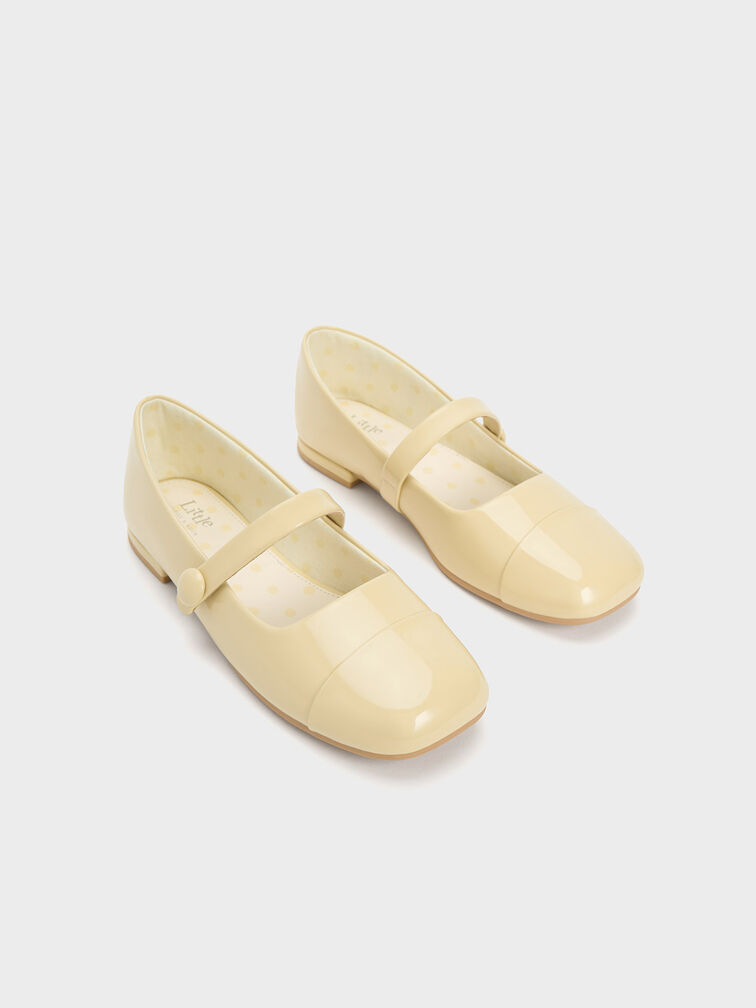 Girls' Patent Mary Jane Flats, Yellow, hi-res