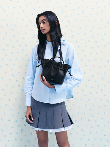 새미 드로스트링 버킷백, 블랙, hi-res