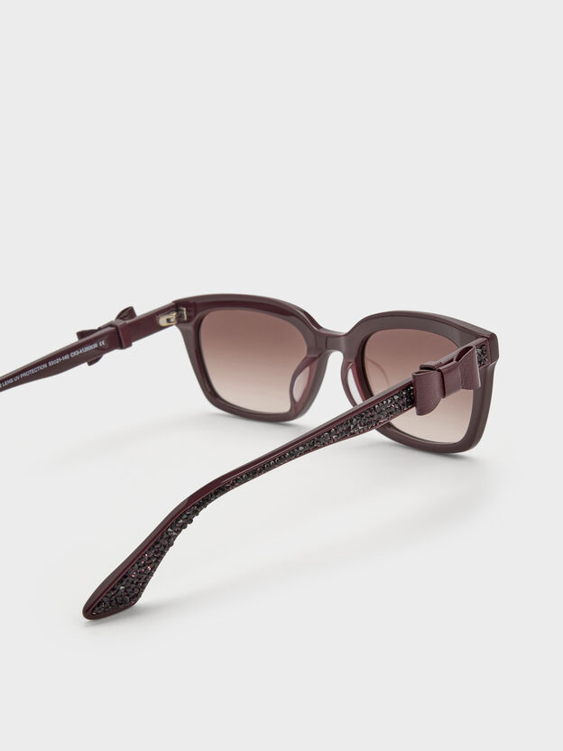 Tanya Bow Rectangular Sunglasses, Wineberry Red, hi-res