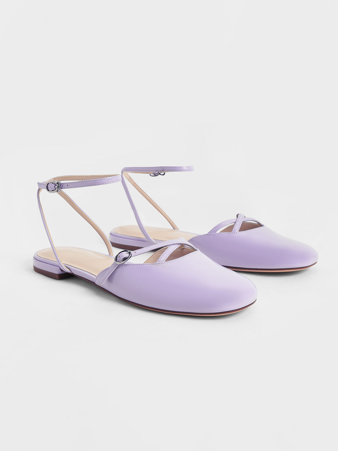 Edith Patent Ankle-Strap Ballerina Pumps, Lilac, hi-res